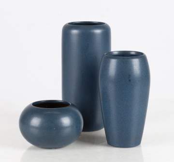 Marblehead Pottery Three Matte Blue Vases