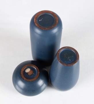 Marblehead Pottery Three Matte Blue Vases