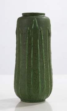 Grueby Pottery Tooled-Leaf Matte Green Vase