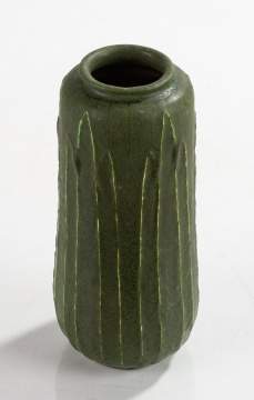Grueby Pottery Tooled-Leaf Matte Green Vase