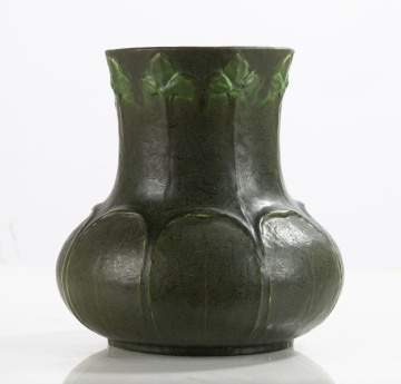 Grueby Pottery Tooled Leaf-and-Bud Squat Vase