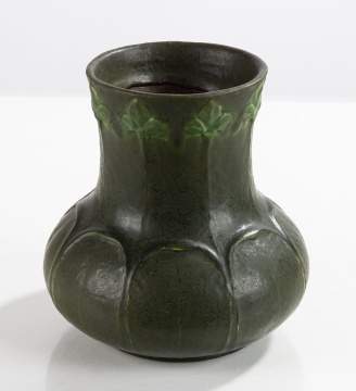 Grueby Pottery Tooled Leaf-and-Bud Squat Vase