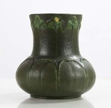 Grueby Pottery Tooled Leaf-and-Bud Squat Vase
