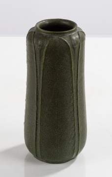 Grueby Pottery Tooled-Leaf Matte Green Glazed Cylindrical Vase