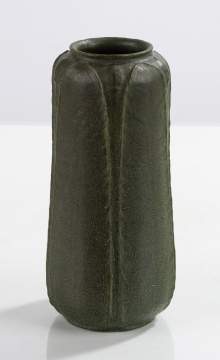 Grueby Pottery Tooled-Leaf Matte Green Glazed Cylindrical Vase