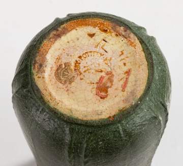 Grueby Pottery Tooled-Leaf Matte Green Glazed Cylindrical Vase