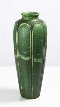 Grueby Tall Tooled-Leaf Green Vase