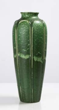 Grueby Tall Tooled-Leaf Green Vase