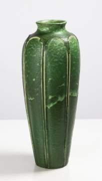 Grueby Tall Tooled-Leaf Green Vase