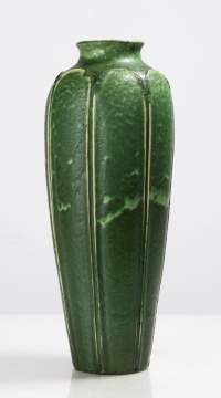 Grueby Tall Tooled-Leaf Green Vase