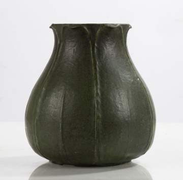 Grueby Pottery Tooled-Leaf Matte Green Glazed Earthenware Vase