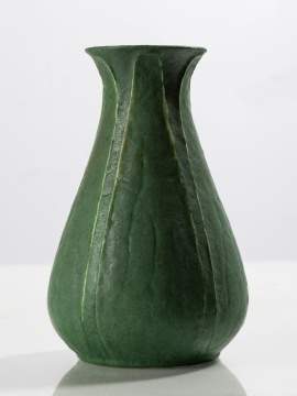Grueby Pottery Tooled-Leaf Matte Green Glazed Earthenware Baluster Vase