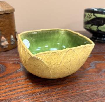 Grueby Pottery Yellow Glazed Earthenware Lotus Bowl