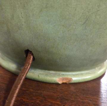Attributed to Wilkinson, Leaded Glass Table Lamp on a Teco Pottery Base, Shape 175