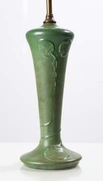 Hampshire Pottery Molded Leaf Matte Green Lamp Base