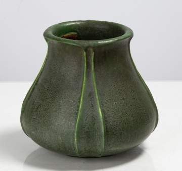 Ruth Erickson (b. 1883; active 1899-1910) for Grueby Tooled-Leaf Matte Green Vase