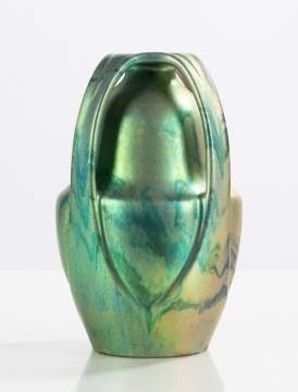 Zsolnay Green Lustre Earthenware Three-Handled Vase