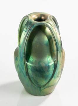 Zsolnay Green Lustre Earthenware Three-Handled Vase