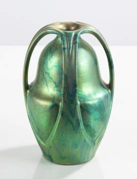 Zsolnay Green Lustre Earthenware Three-Handled Vase