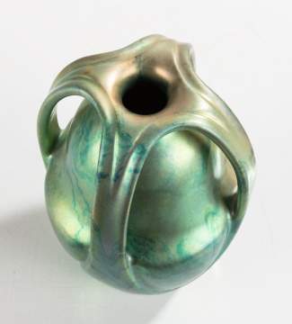 Zsolnay Green Lustre Earthenware Three-Handled Vase