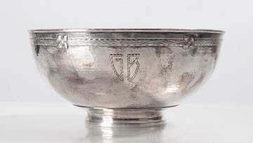 Karl Kipp Hand-Wrought Silver Bowl with Applied Rosettes
