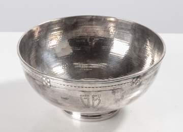 Karl Kipp Hand-Wrought Silver Bowl with Applied Rosettes