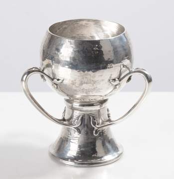 The Goldsmiths & Silversmiths Company Ltd. Arts and Crafts Hand-Hammered Sterling Silver Three-Handled Loving Cup