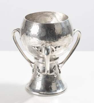 The Goldsmiths & Silversmiths Company Ltd. Arts and Crafts Hand-Hammered Sterling Silver Three-Handled Loving Cup