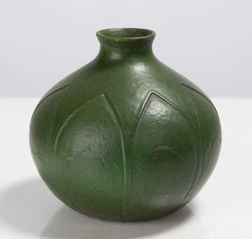 Ellen W. Robbins for Grueby Faience Company Tooled-Leaf Matte Green Vase
