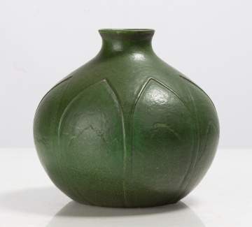 Ellen W. Robbins for Grueby Faience Company Tooled-Leaf Matte Green Vase