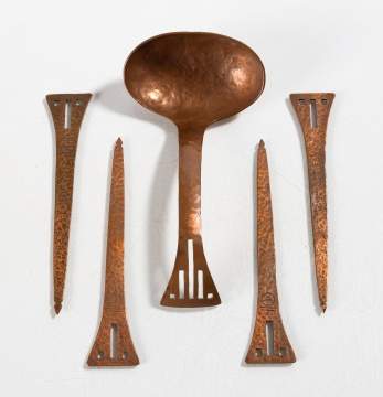 Roycroft Unusual Hammered Copper Nut Serving Set with Cut-Outs