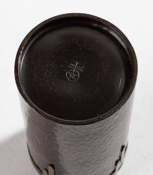 Roycroft Rare Mixed Metal Cylindrical Vase with Applied Strapwork