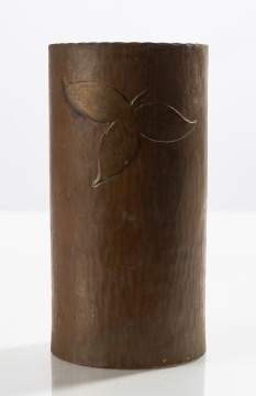 Hand-Hammered Copper Vase with Applied Leaf Decoration