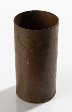 Hand-Hammered Copper Vase with Applied Leaf Decoration