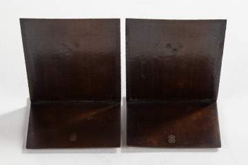 Roycroft Pair of Hand-Hammered Copper Bookends with Applied Rings