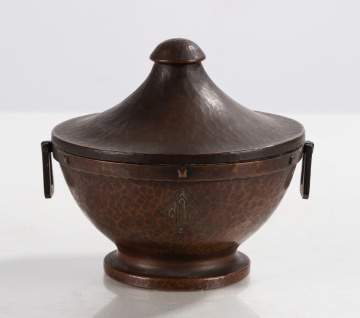 Roycroft Hand-Hammered Copper Covered Urn with Applied Monogram