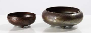 Roycroft Two Three-Footed Hammered Copper Jardinieres