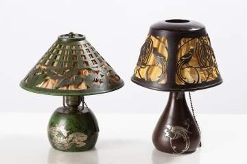 Heintz Art Metal Shop Two Sterling Silver on Bronze Table Lamps