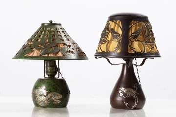 Heintz Art Metal Shop Two Sterling Silver on Bronze Table Lamps