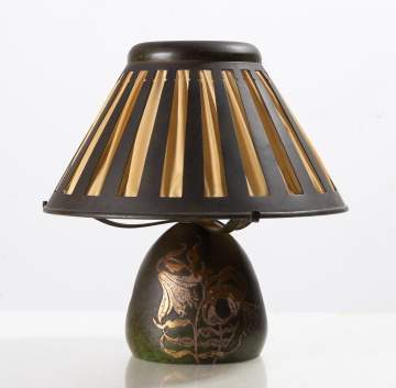 Heintz Art Metal Shop Sterling Silver Overlay on Bronze Table Lamp