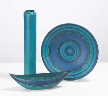 Fong Chow for Glidden Pottery Canoe Bowl, Charger and Weed Pot