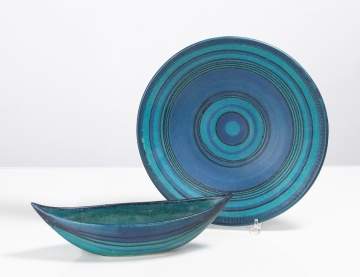 Fong Chow for Glidden Pottery Canoe Bowl, Charger and Weed Pot