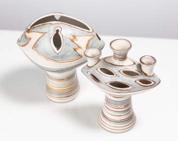Fong Chow for Glidden Pottery Two Pierced Flower Vessels