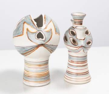 Fong Chow for Glidden Pottery Two Pierced Flower Vessels