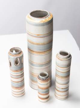 Fong Chow for Glidden Pottery Four Banded Vases