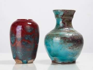 Jugtown Pottery Two Chinese Blue Pottery Vessels