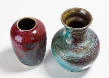 Jugtown Pottery Two Chinese Blue Pottery Vessels