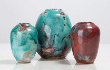 Jugtown Pottery Three Chinese Blue Pottery Vessels