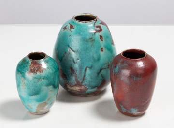 Jugtown Pottery Three Chinese Blue Pottery Vessels