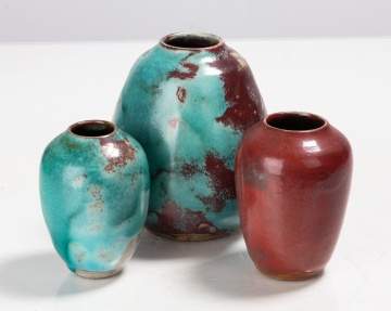 Jugtown Pottery Three Chinese Blue Pottery Vessels